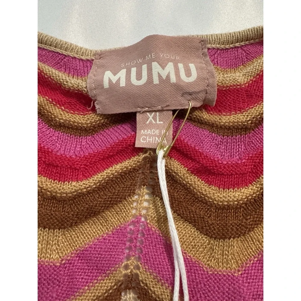 Show Me Your Mumu 'Carlo' Cut Out Horizon Stripe Knit Dress Size XL Retro NEW - Picture 14 of 16